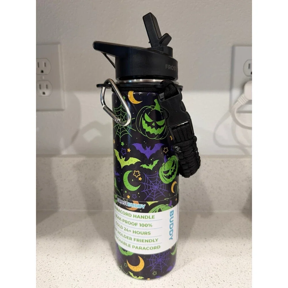 NEW Frost Buddy Halloween Tumbler 24 oz Glows in Dark Travel Cup Bats Ghost Moon